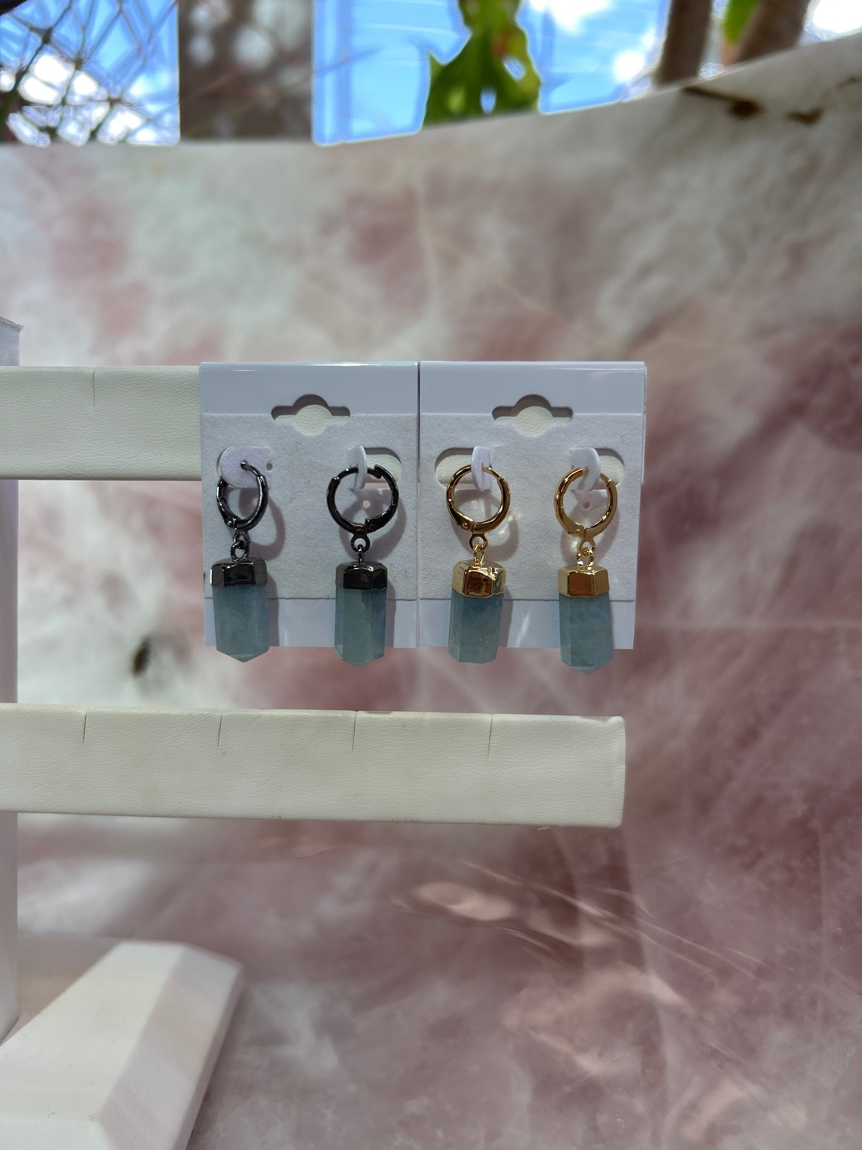 Aquamarine Point Hoop Plated Earringd CWDM